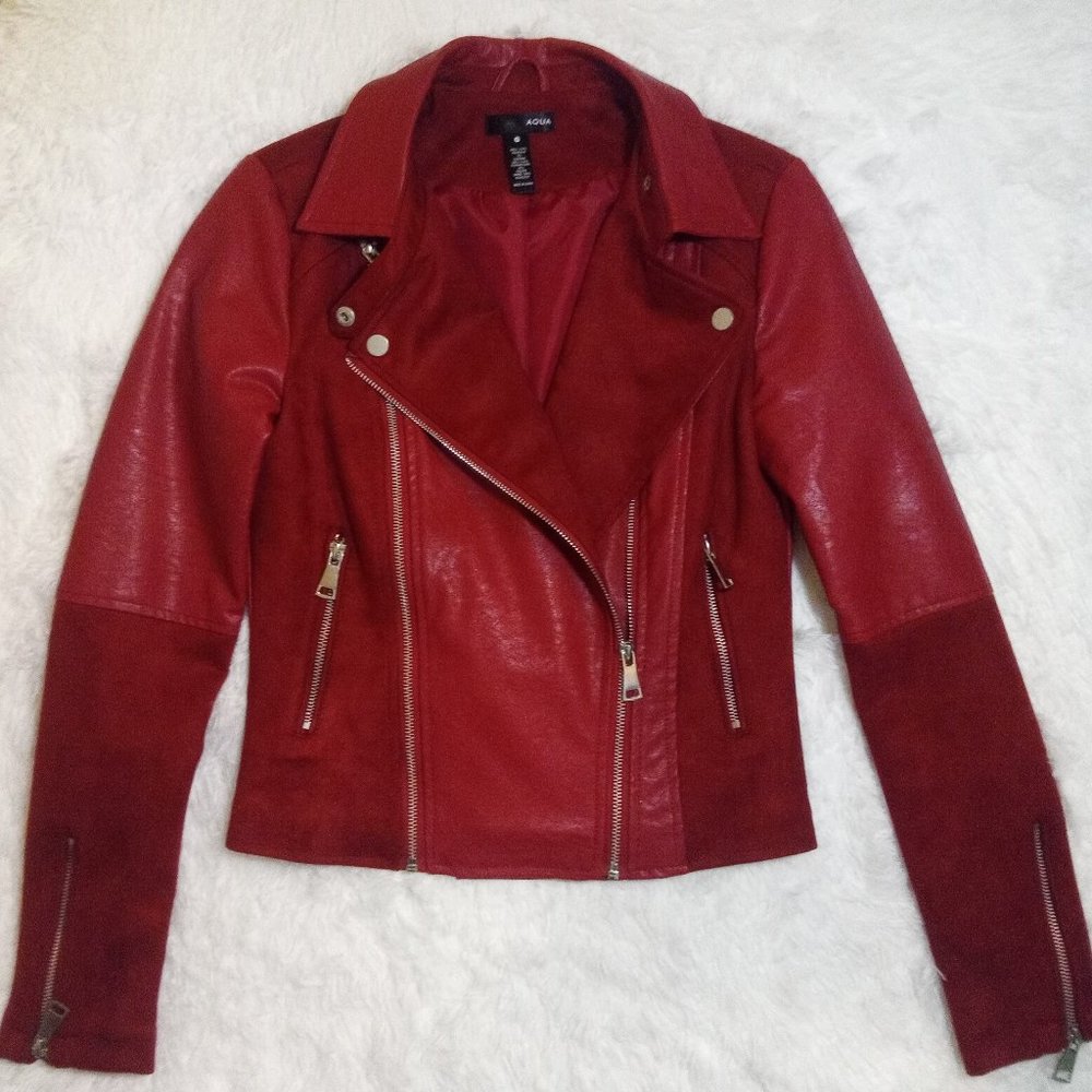 AQUA (Bloomingdale's) Moto Jacket. Two-tone Red Jacket Size XS *EUC*